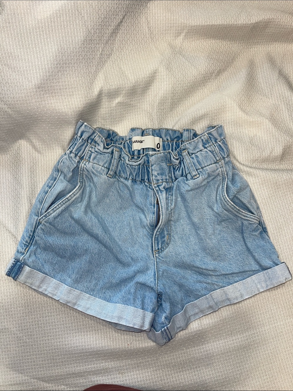 Garage Paperbag Waist Light Blue Denim Shorts